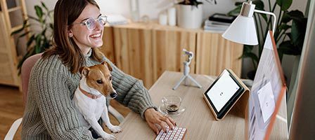 Cozy home office with pet dog