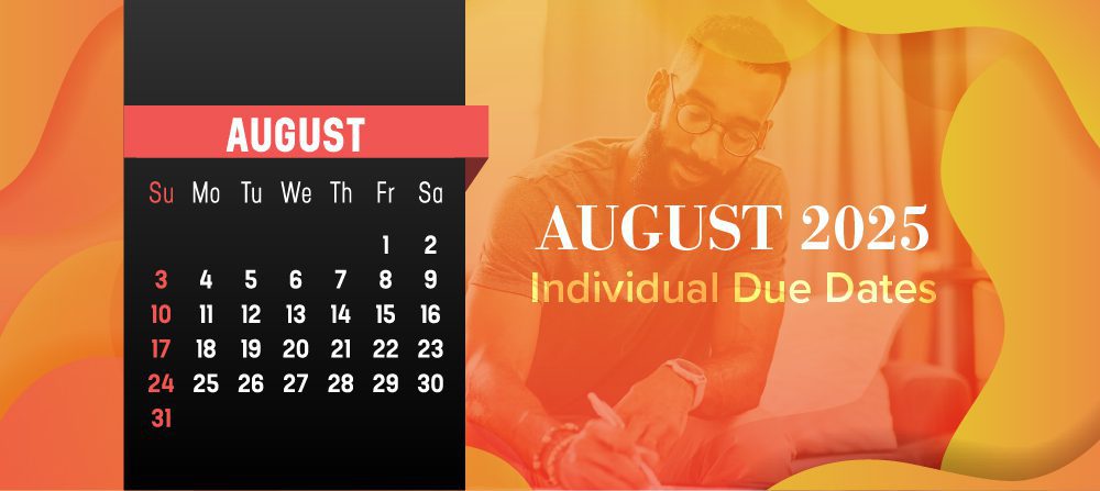 August calendar and man writing notes