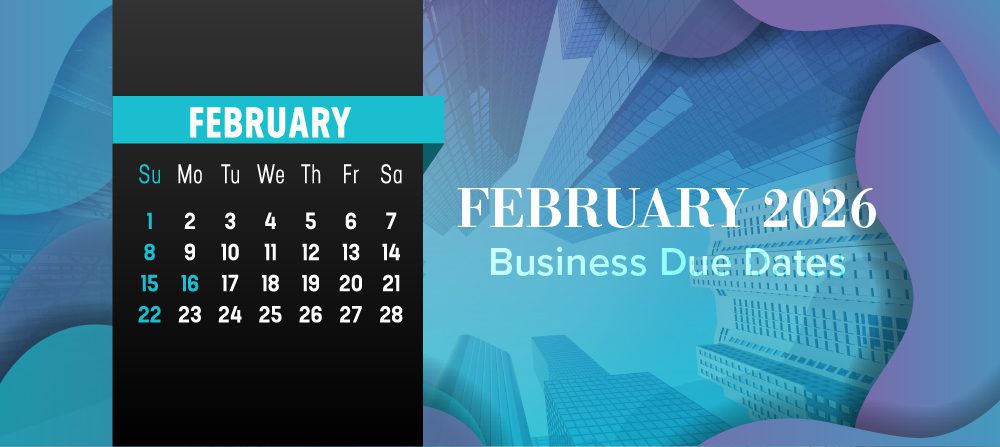 February 2026 calendar with business due dates