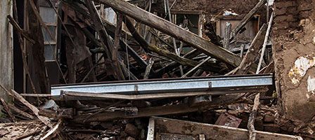 Pile of broken wooden beams