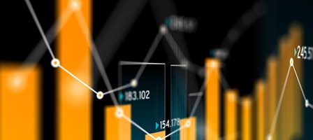Bar and line graph on dark background