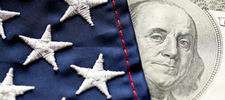 Stars on flag with dollar bill