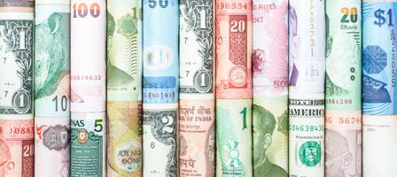 Various global currencies rolled up together
