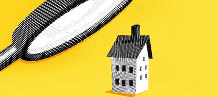 Magnifying glass over small house illustration