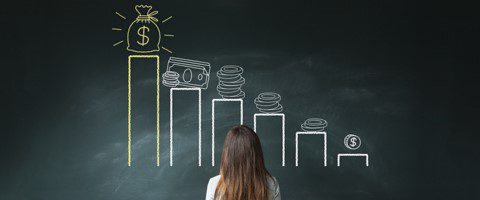 Back view of woman and profit diagram
