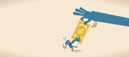 Person struggling to grab cash