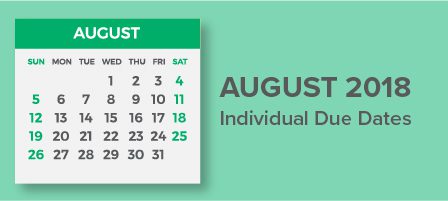 August 2018 individual due dates calendar