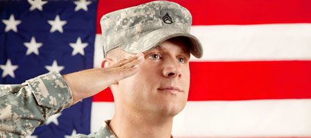 Military salute with American flag background