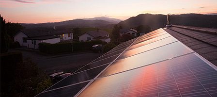 Rooftop solar panels with mountain view