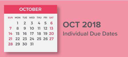 October 2018 calendar with due dates