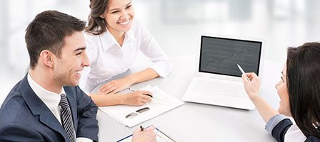 Business meeting with laptop presentation