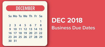 December 2018 calendar and business due dates