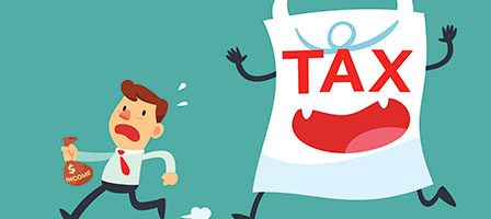 Tax monster pursuing frightened businessman