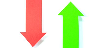 Red down arrow, green up arrow