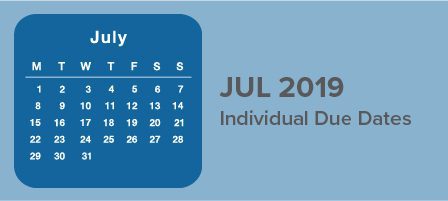 July 2019 calendar and due dates
