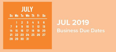 July 2019 calendar with due dates