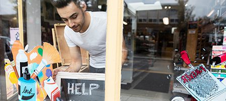 Storefront art supplies with handwritten chalkboard
