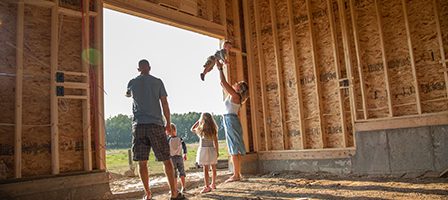 Parents and kids in construction site