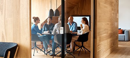 Group collaboration in a cozy workspace