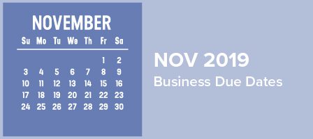 Calendar showing November 2019 business dates