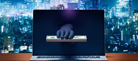 Digital hand grabbing dollar bill