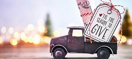Toy truck with holiday gift tag