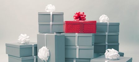Stacked gift boxes with ribbons