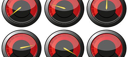 Cluster of red and black dials