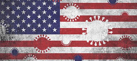 USA flag with coronavirus symbols