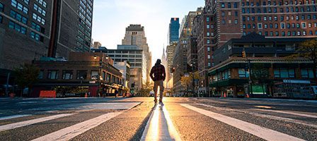 Urban scene with morning sunlight