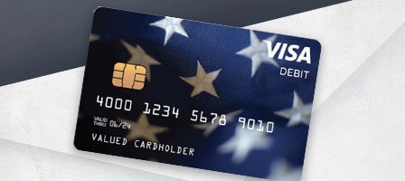 Debit card on white and gray background