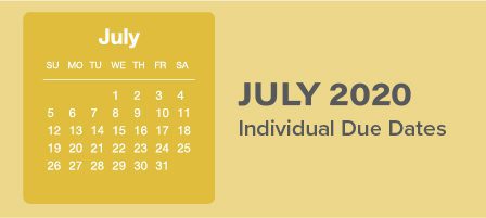 July 2020 calendar with due dates