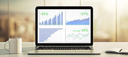 Computer showing graphs and statistics