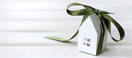 Small house gift box with ribbon