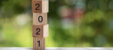 Wooden blocks forming the year 2021