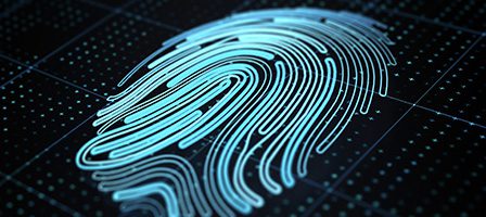 Blue fingerprint pattern on black surface