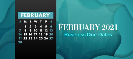 February 2021 calendar with business due dates