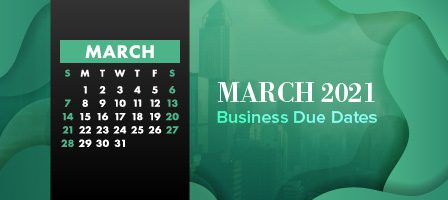 March 2021 calendar with business due dates