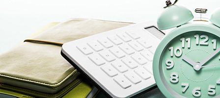 Calculator and clock with notebooks
