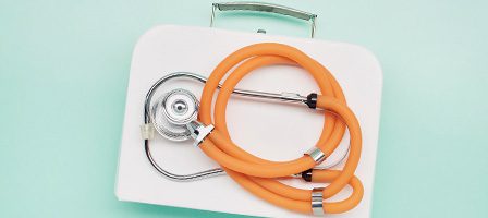 Healthcare equipment on light blue background