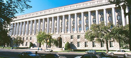 Historic government building with columns