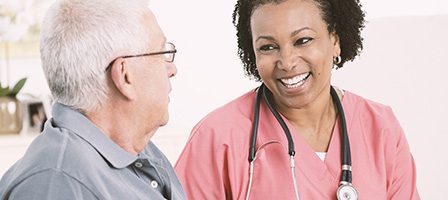 Friendly conversation between nurse and patient