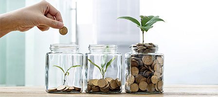 Coins growing into plants in jars