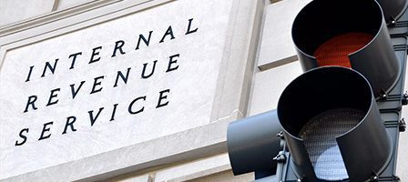 IRS building facade with traffic light