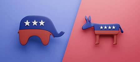 Political party symbols in red and blue