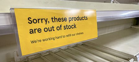 Out-of-stock notice in retail store.