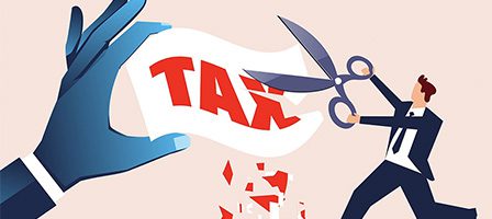 Cutting taxes with scissors illustration
