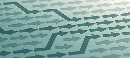 Zigzag arrow among straight arrows