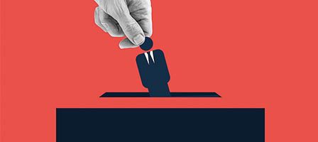 Voting concept illustration with hand and ballot