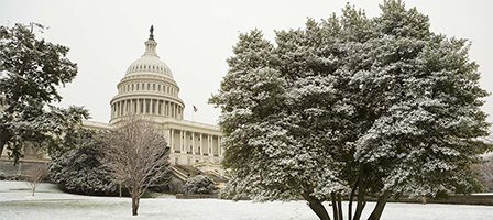 Winter scene at the Capitol building